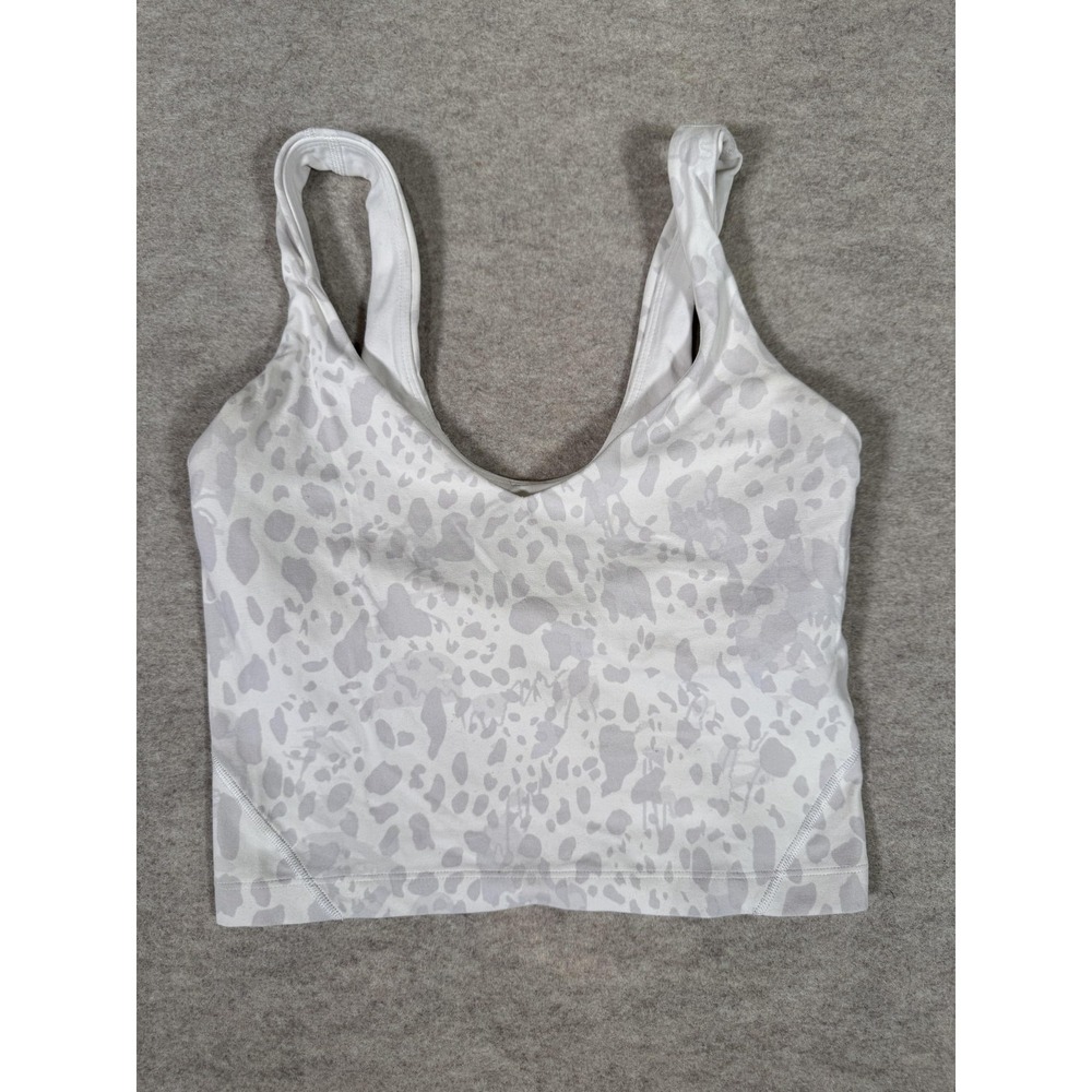 Lululemon Sports Bra Womens 2 White‎ Animal Print Longline Yoga Gym Running
